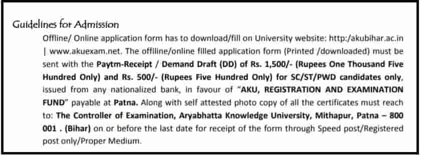 Bihar AKU M.Ed Admission Guidelines