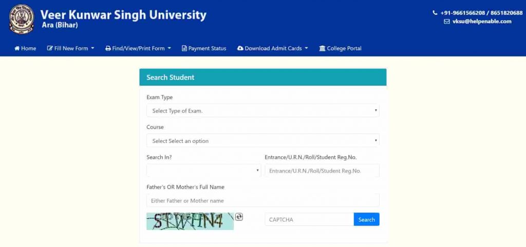 Veer Kunwar Singh University UG Part 1 Exam Online Form