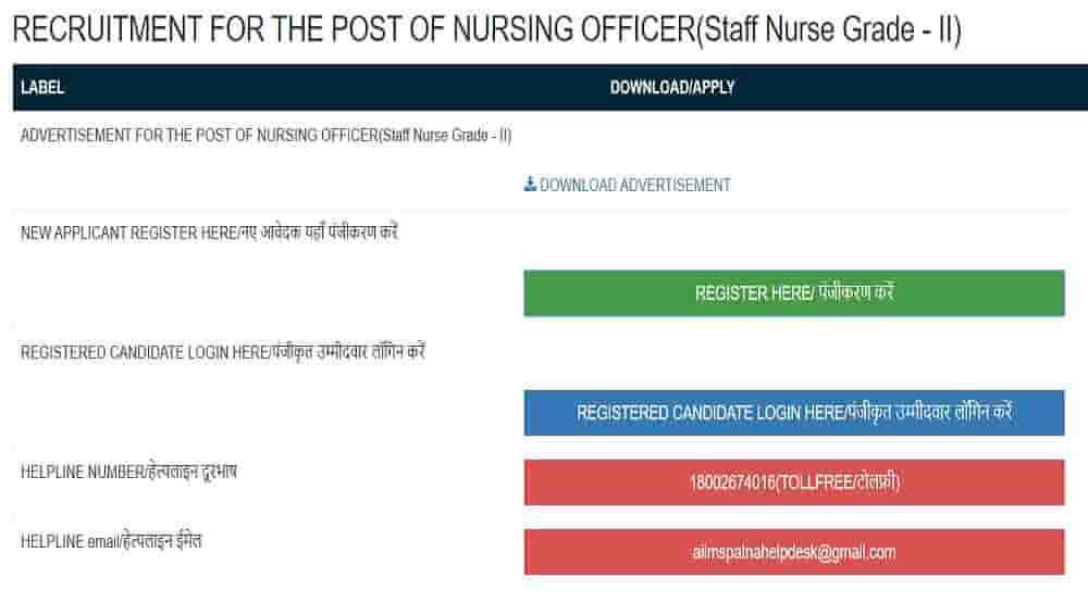 AIIMS Patna Staff Nurse Bharti Online Form