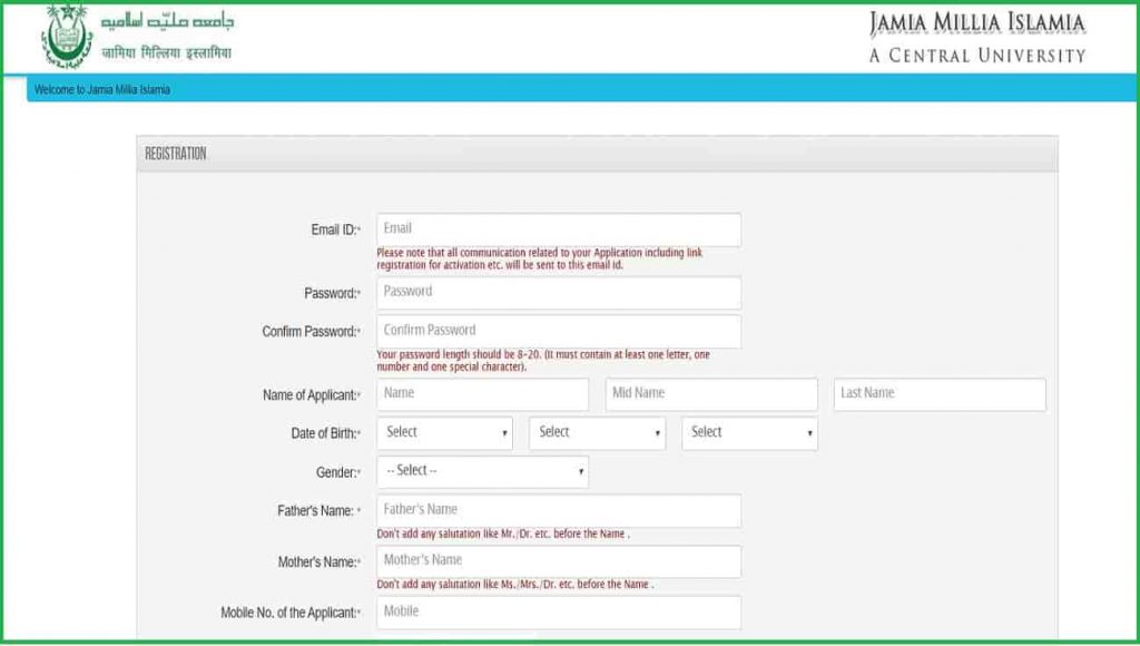 Jamia Milia Islamia University Admission Online Form 2020