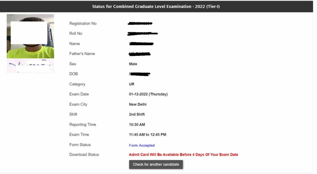 Status For Combined Graduate Level Examination 2022 Tier 1