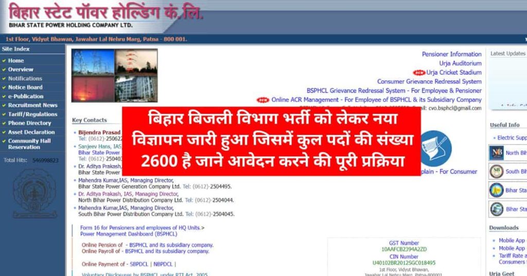 Bihar Bijli Vibhag Online Form 2024
