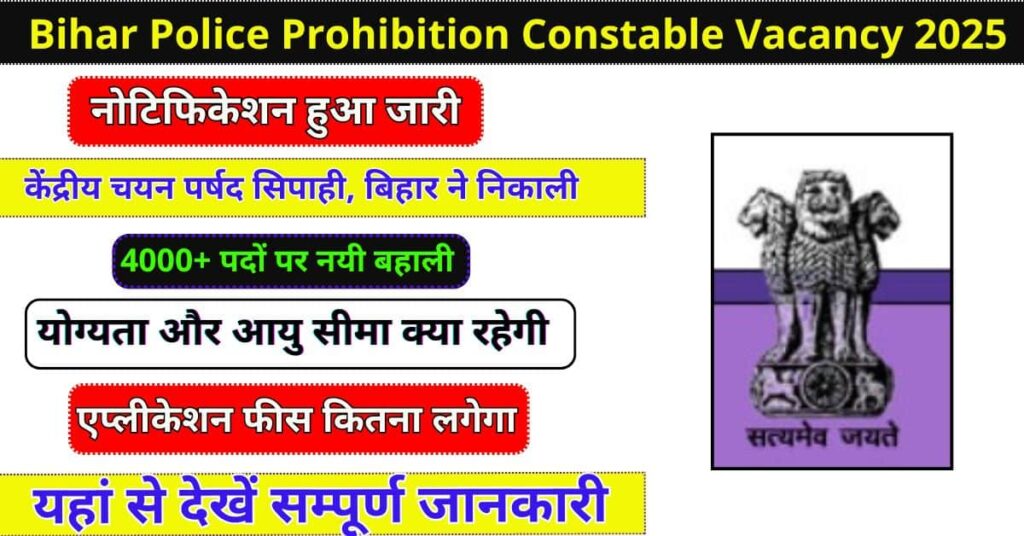 Bihar Police Prohibition Constable Vacancy 2025